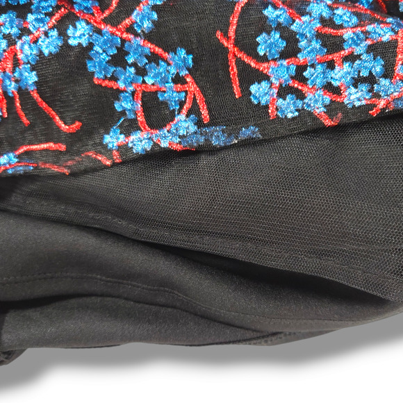EUC Nicole Miller New York Floral Embroidered Tulle Dress Sz. 4 Black Blue Red - Picture 7 of 10